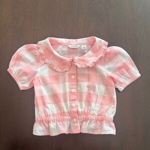 Janie and Jack Pink and White Plaid Button Down Shirt